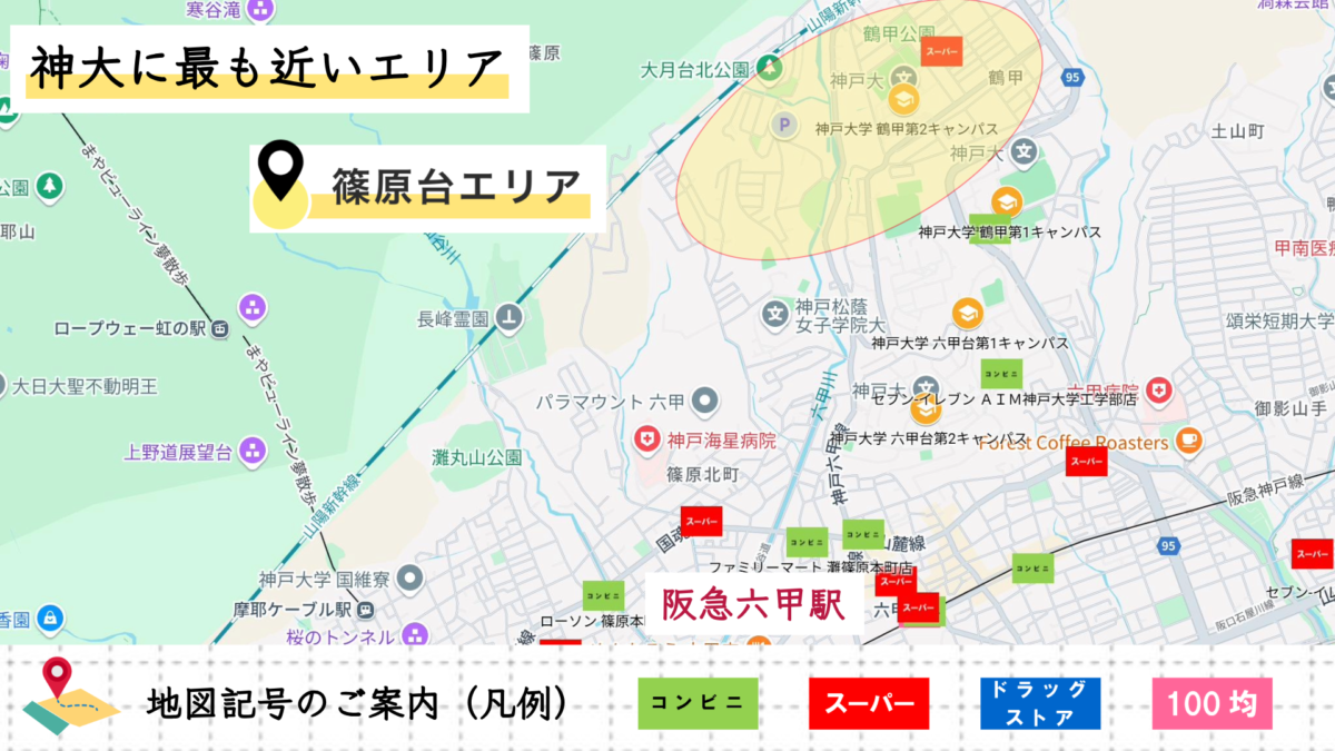 神戸大学と篠原台エリアの位置関係