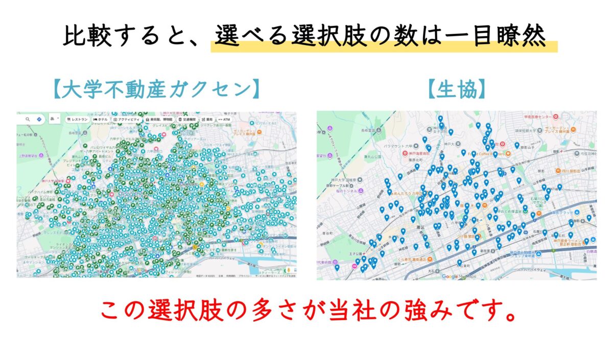 生協物件と当社の取り扱い物件数の違い